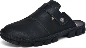 Mens Leather Slippers Closed Toe Mules Summer Casual Outdoor Sandals Beach Shoes