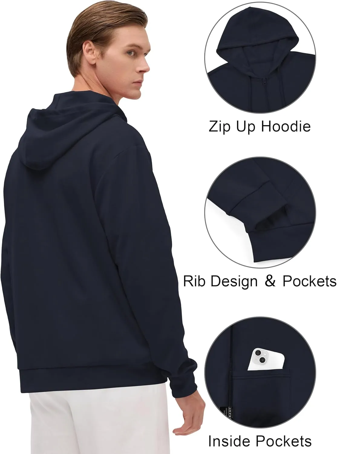 Men's Lightweight Zip Up Hoodie Long Sleeve Sweatshirt Athletic Slim Fit Basic Jacket with Pockets(Regular & Tall)
