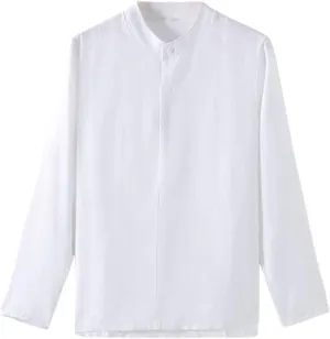 Men's Linen Clothing Casual Linen Shirt Loose Fit Breathable Mandarin Collar Long Sleeve Top