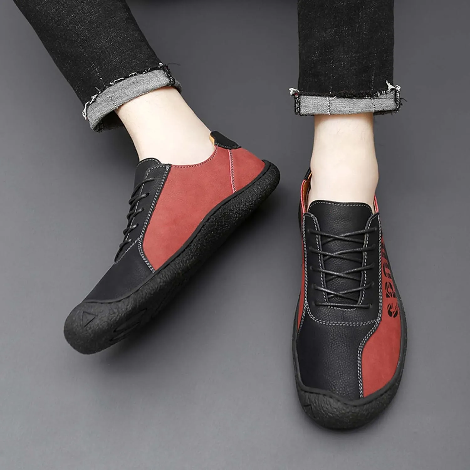 Men's Loafers Casual Walking Shoes Fashion Colorblocking Retro Business Office Formal Barefoot Wide Toe Outdoor Hiking Climbing Travel Driving Shoes
