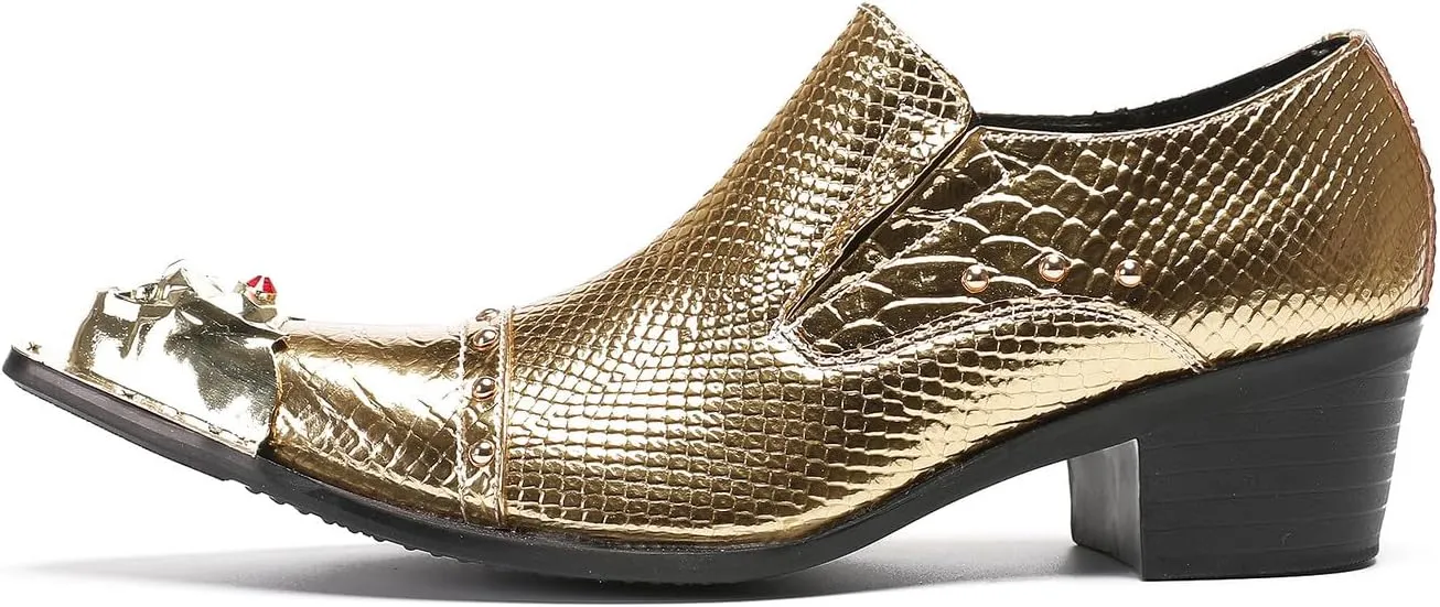 Mens Loafers Party Dress Slip On Shoes Genuine Leather Metal-Tip Toe Red Diamond Penny Mocassins Fashion Casual Prom Wedding Tuxedo Disco Western Shoes for Boys