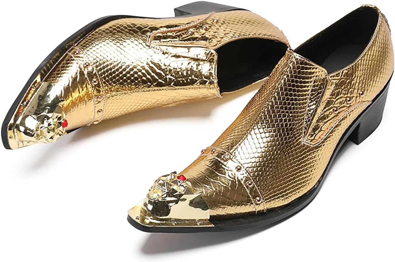 Mens Loafers Party Dress Slip On Shoes Genuine Leather Metal-Tip Toe Red Diamond Penny Mocassins Fashion Casual Prom Wedding Tuxedo Disco Western Shoes for Boys