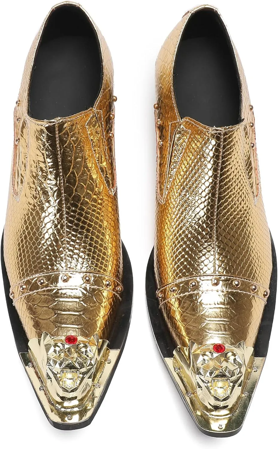 Mens Loafers Party Dress Slip On Shoes Genuine Leather Metal-Tip Toe Red Diamond Penny Mocassins Fashion Casual Prom Wedding Tuxedo Disco Western Shoes for Boys