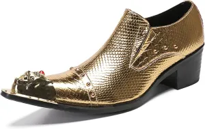Mens Loafers Party Dress Slip On Shoes Genuine Leather Metal-Tip Toe Red Diamond Penny Mocassins Fashion Casual Prom Wedding Tuxedo Disco Western Shoes for Boys