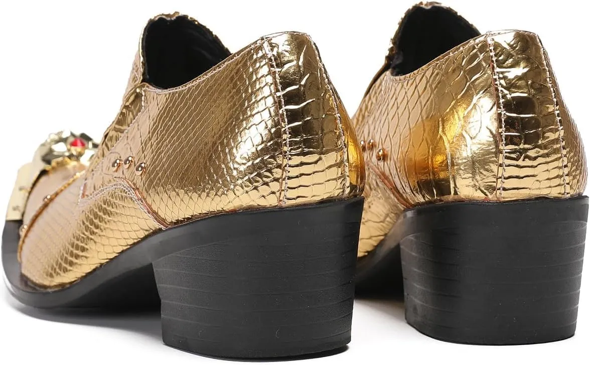 Mens Loafers Party Dress Slip On Shoes Genuine Leather Metal-Tip Toe Red Diamond Penny Mocassins Fashion Casual Prom Wedding Tuxedo Disco Western Shoes for Boys