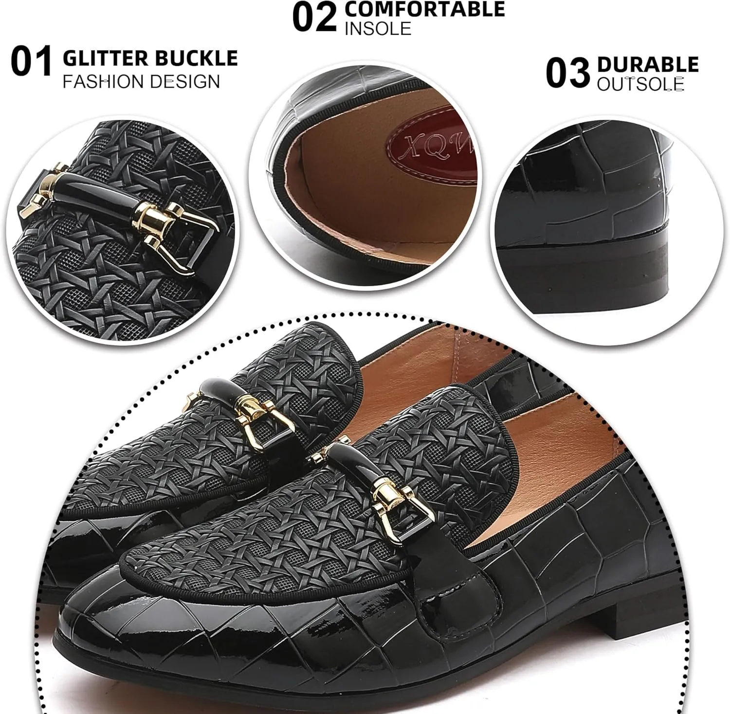 Men's Luxury Velvet Penny Loafers with Fashion Spiked, Casual Penny Loafers for Men, Noble Slip-on Dress Loafers Glitter Suede Smoking Slippers (Black)