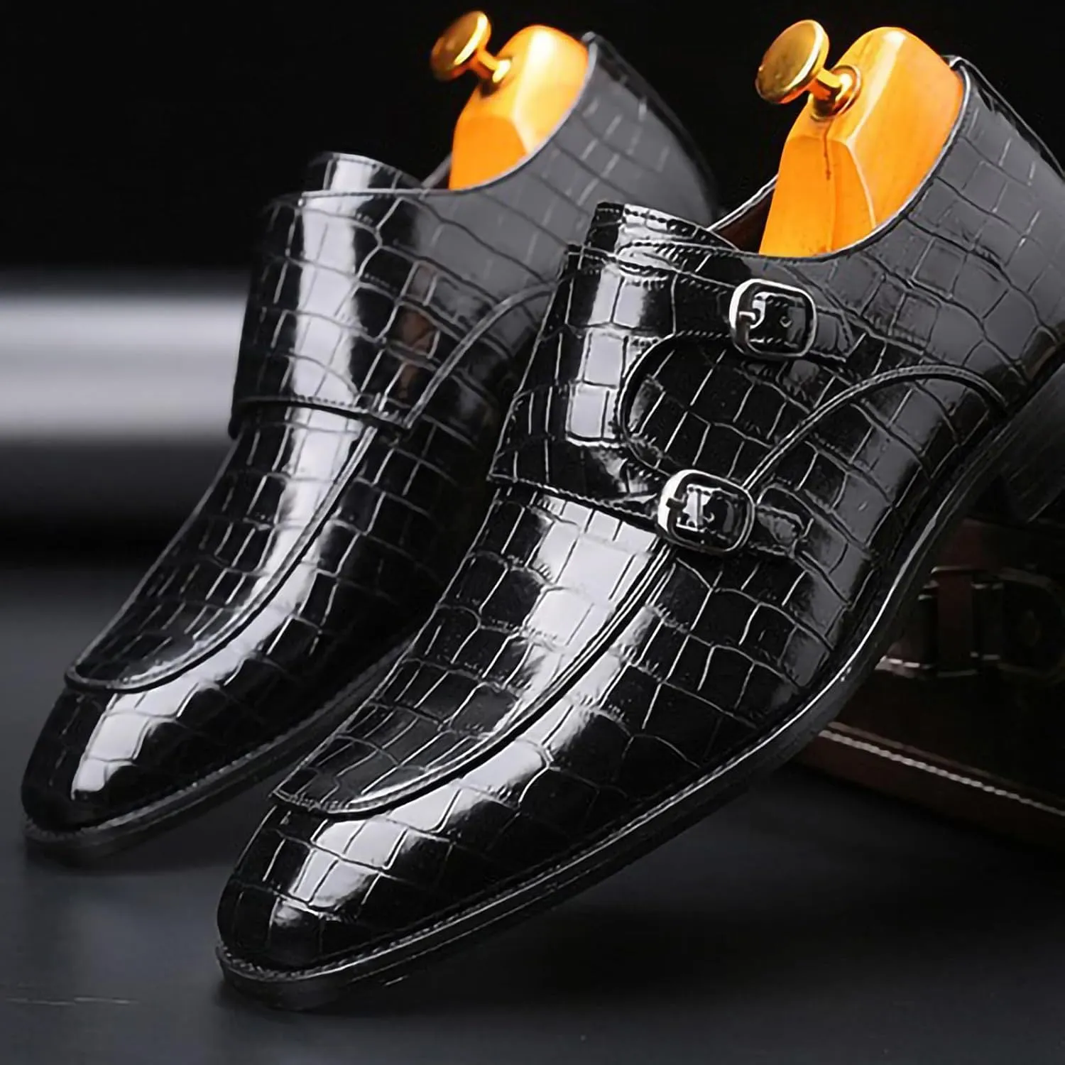 Men's Monk Strap Slip-On Loafers Premium PU Leather Oxford Dress Shoes Comfortable Business Casual Footwear Formal & Office Wear