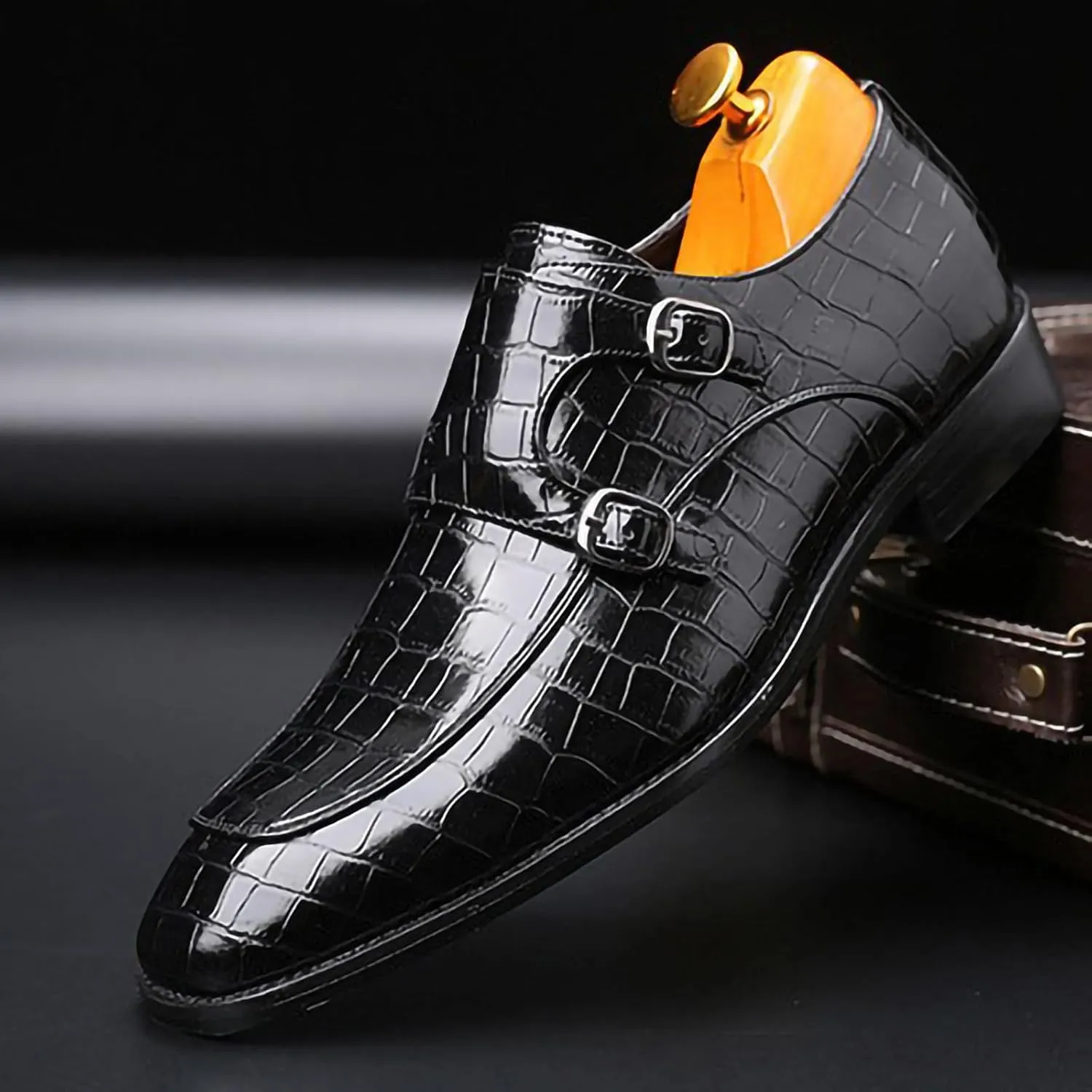 Men's Monk Strap Slip-On Loafers Premium PU Leather Oxford Dress Shoes Comfortable Business Casual Footwear Formal & Office Wear