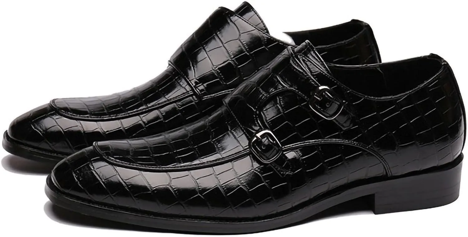 Men's Monk Strap Slip-On Loafers Premium PU Leather Oxford Dress Shoes Comfortable Business Casual Footwear Formal & Office Wear