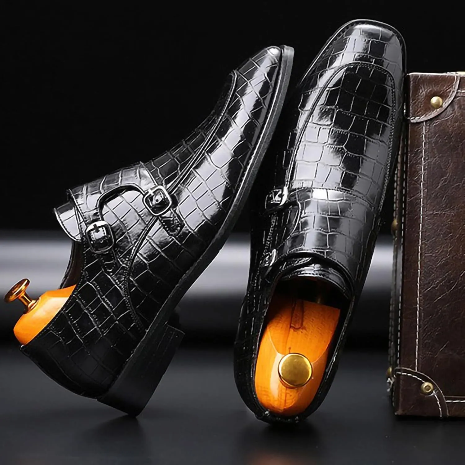 Men's Monk Strap Slip-On Loafers Premium PU Leather Oxford Dress Shoes Comfortable Business Casual Footwear Formal & Office Wear