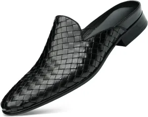 Mens Mules Sandals Formal Dress Loafers Leather Clogs Business Casual Woven Open Back Slippers Outside Slip On Shoes for Men