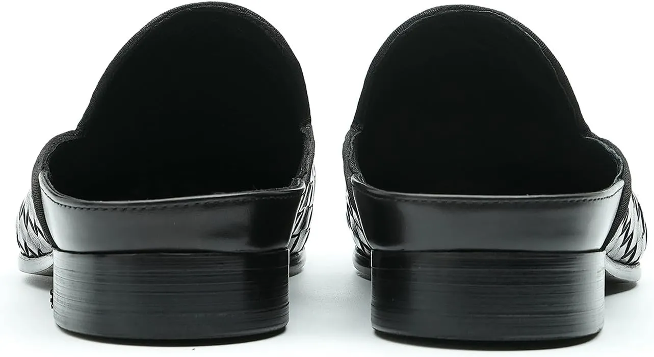 Mens Mules Sandals Formal Dress Loafers Leather Clogs Business Casual Woven Open Back Slippers Outside Slip On Shoes for Men