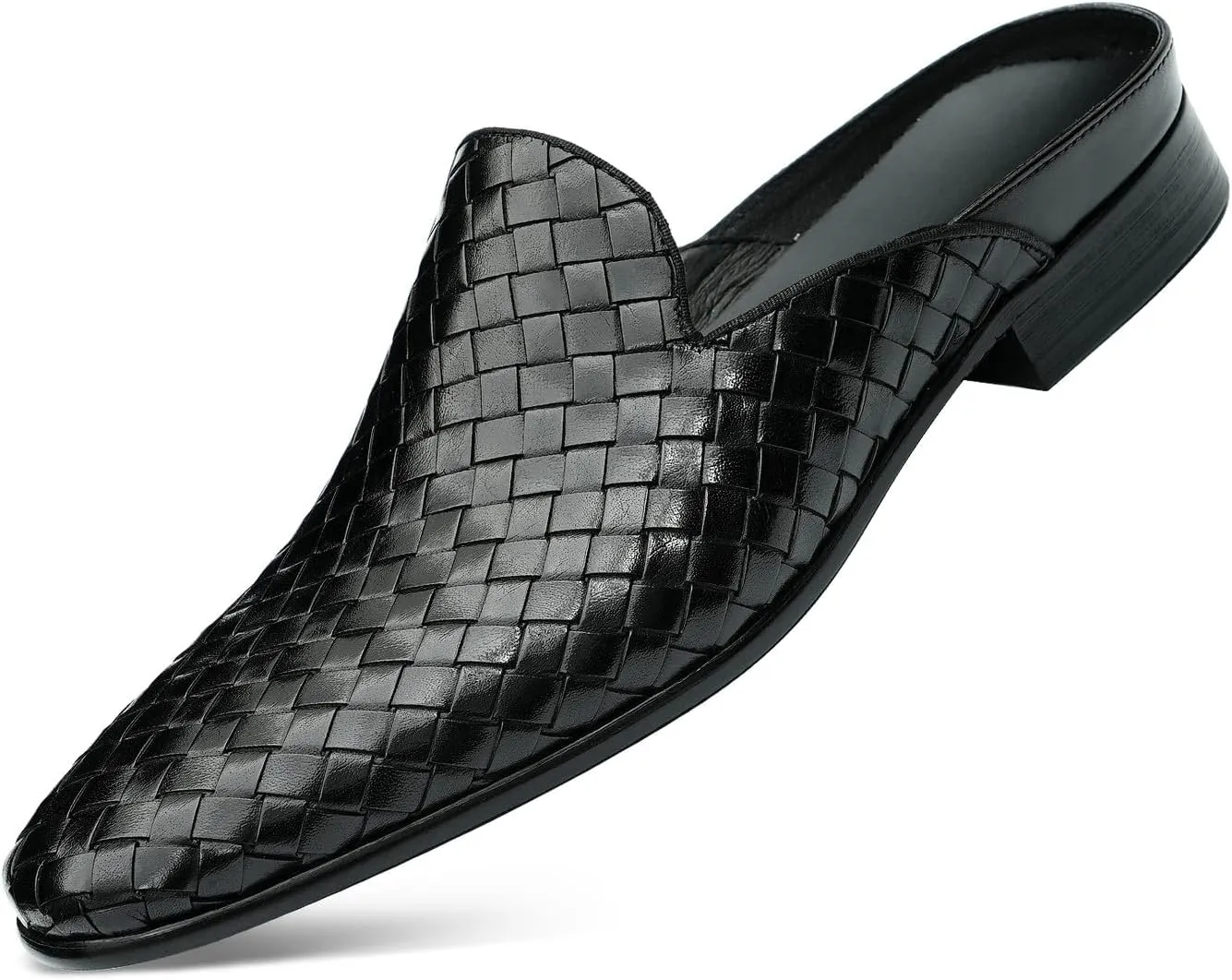 Mens Mules Sandals Formal Dress Loafers Leather Clogs Business Casual Woven Open Back Slippers Outside Slip On Shoes for Men