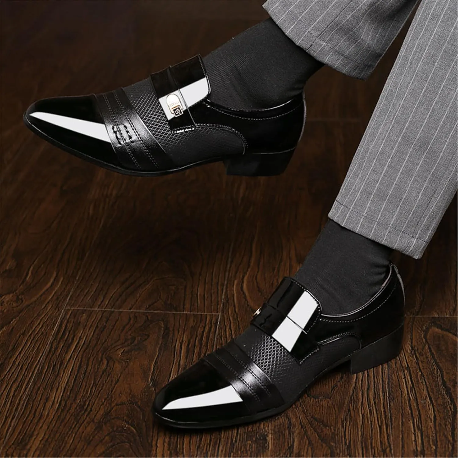 Men's Patent Leather Cap Toe Mesh Slip on Dress Loafers Formal Work Business Dress Office Shoes for Male