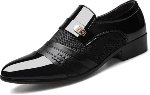 Men's Patent Leather Cap Toe Mesh Slip on Dress Loafers Formal Work Business Dress Office Shoes for Male