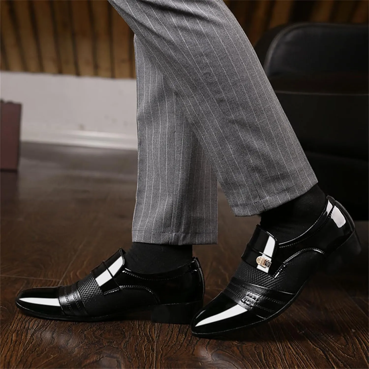 Men's Patent Leather Cap Toe Mesh Slip on Dress Loafers Formal Work Business Dress Office Shoes for Male