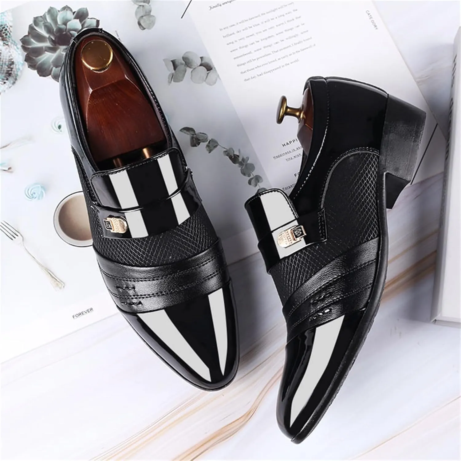 Men's Patent Leather Cap Toe Mesh Slip on Dress Loafers Formal Work Business Dress Office Shoes for Male