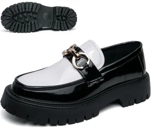 Men's Patent Leather Chunky Platform Penny Loafers with Metal Decoration Slip-On Lug Sole Dress Business Work Shoes Daily Non-Slip Shock Absorbing Casual Shoes