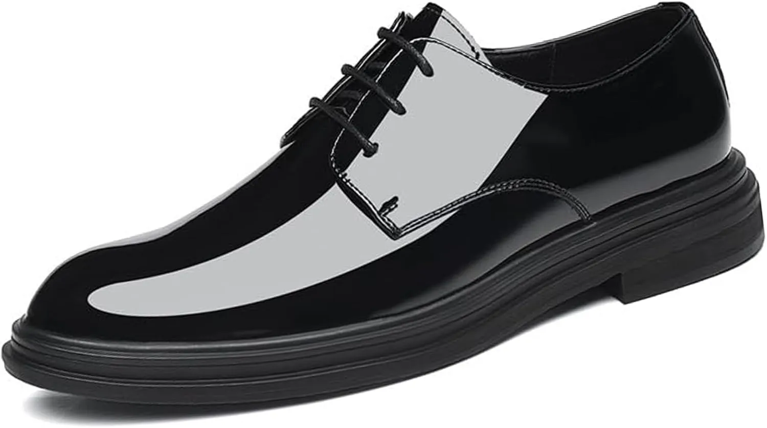 Men's Patent Leather Dress Shoes Comfortable Slip On Monk Strap Loafers Classic Formal Business Shoes Wedding Tuxedo Party Elegant Block Heel