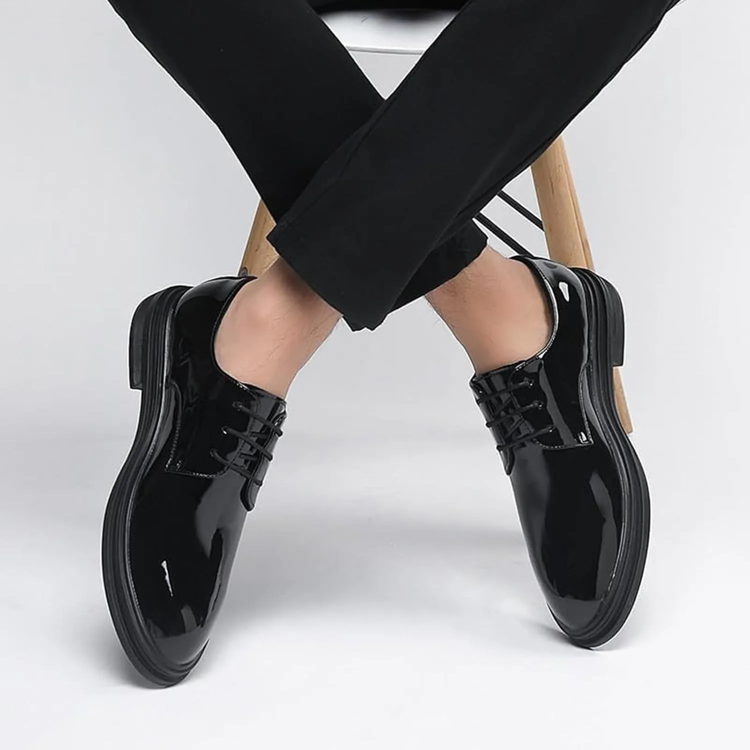 Men's Patent Leather Dress Shoes Comfortable Slip On Monk Strap Loafers Classic Formal Business Shoes Wedding Tuxedo Party Elegant Block Heel