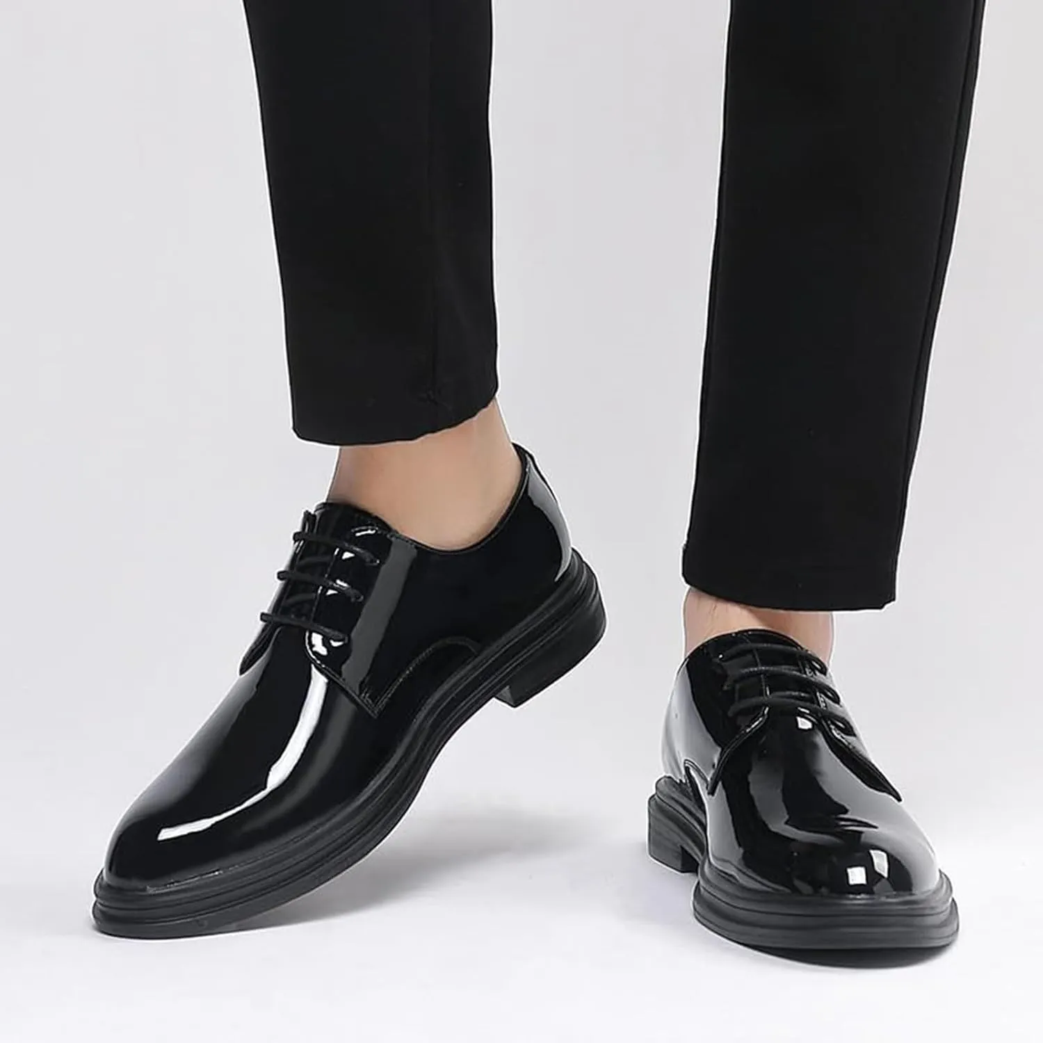 Men's Patent Leather Dress Shoes Comfortable Slip On Monk Strap Loafers Classic Formal Business Shoes Wedding Tuxedo Party Elegant Block Heel