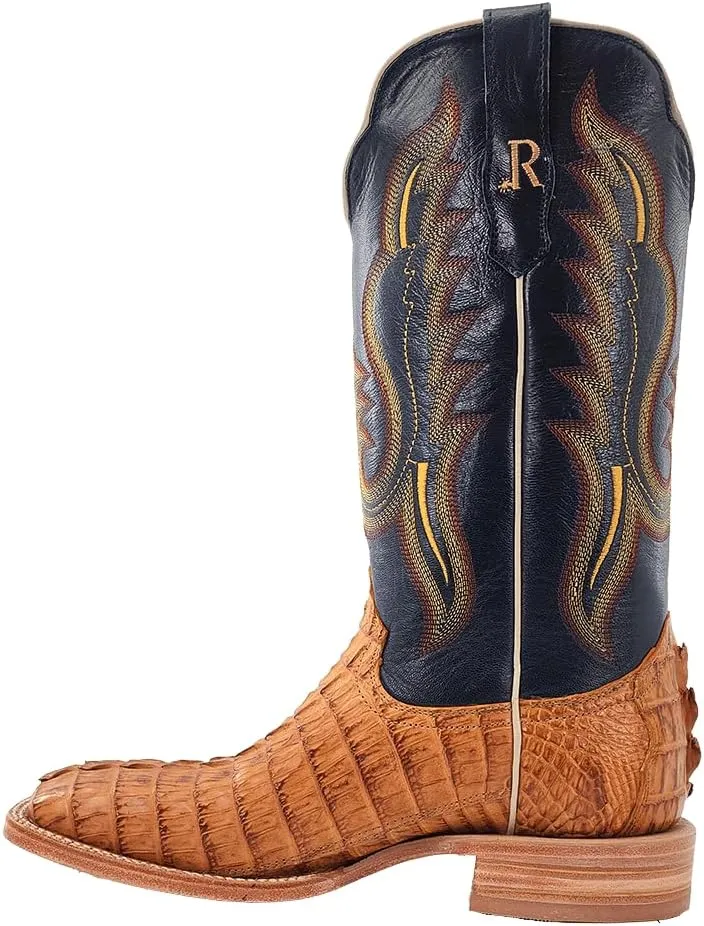 Men's R. Watson Saddle Hornback Caiman Tail, Navy Goat Exotic Cowboy Boots RW3010-2