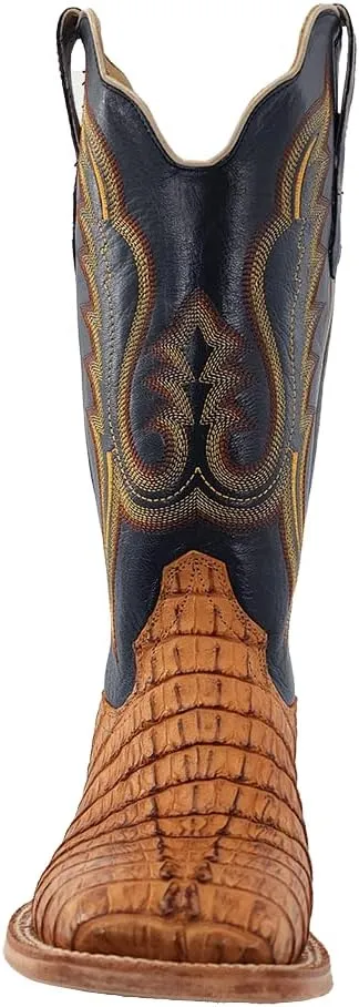 Men's R. Watson Saddle Hornback Caiman Tail, Navy Goat Exotic Cowboy Boots RW3010-2