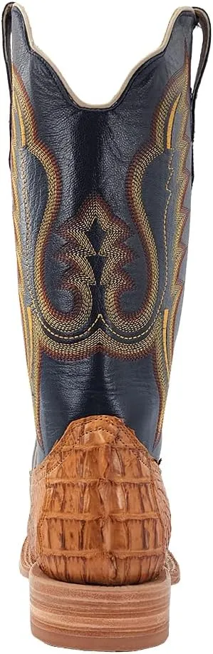 Men's R. Watson Saddle Hornback Caiman Tail, Navy Goat Exotic Cowboy Boots RW3010-2