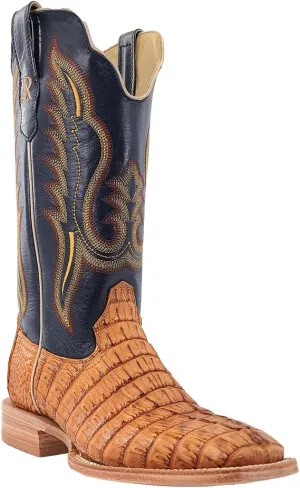 Men's R. Watson Saddle Hornback Caiman Tail, Navy Goat Exotic Cowboy Boots RW3010-2