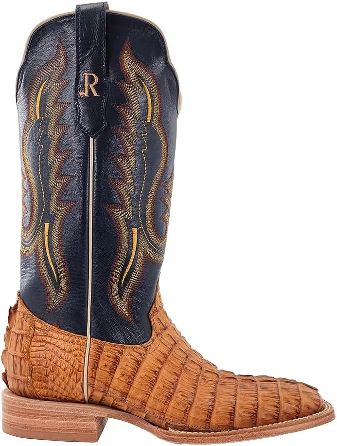 Men's R. Watson Saddle Hornback Caiman Tail, Navy Goat Exotic Cowboy Boots RW3010-2
