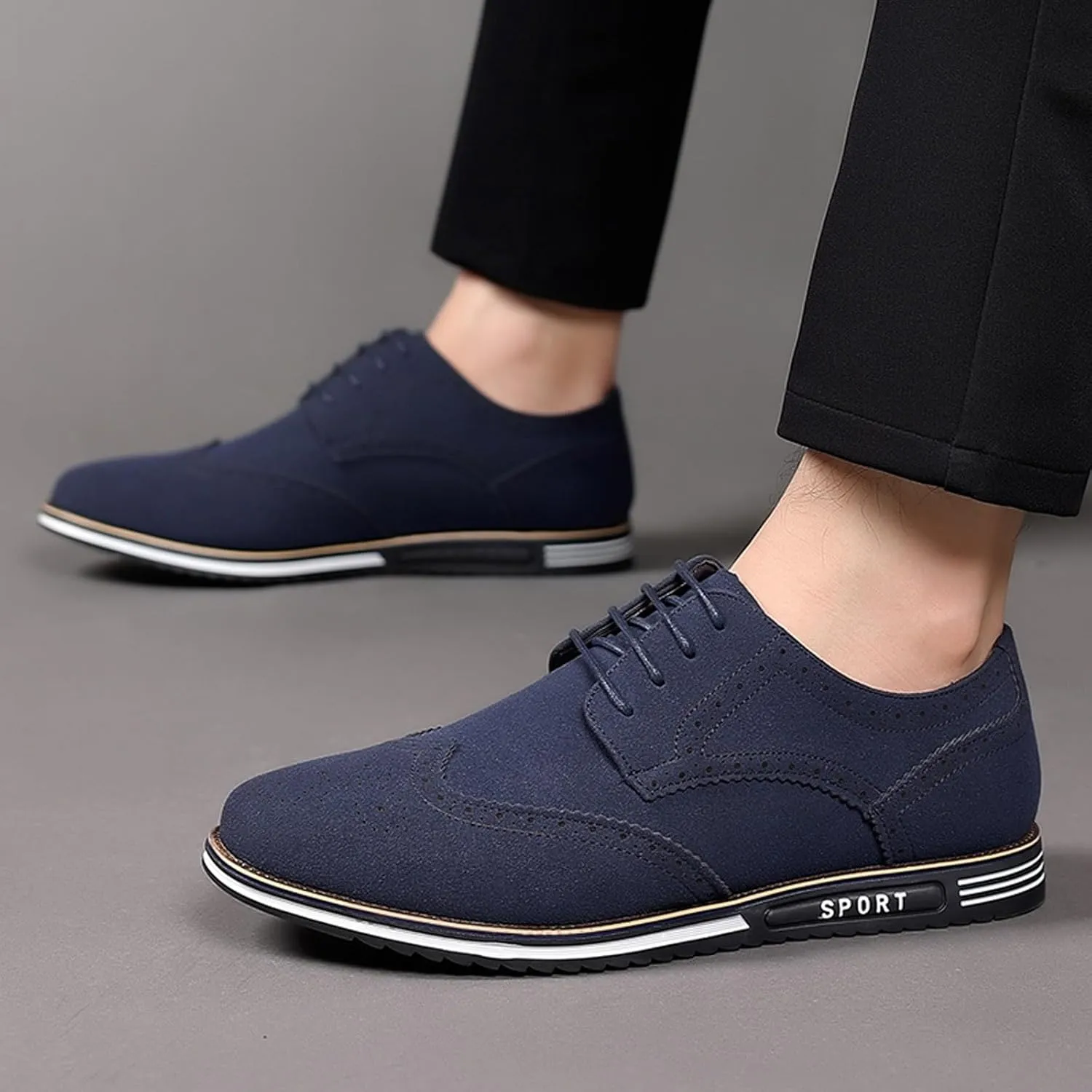 Mens Retro Wingtip Oxfords Shoes Comfortable Non Slip Flat Oxfordss Lace up Suede Leather Business Formal Shoes Casual Dress Shoe Men Durbale Office Work Shoe Black Fashion Derby