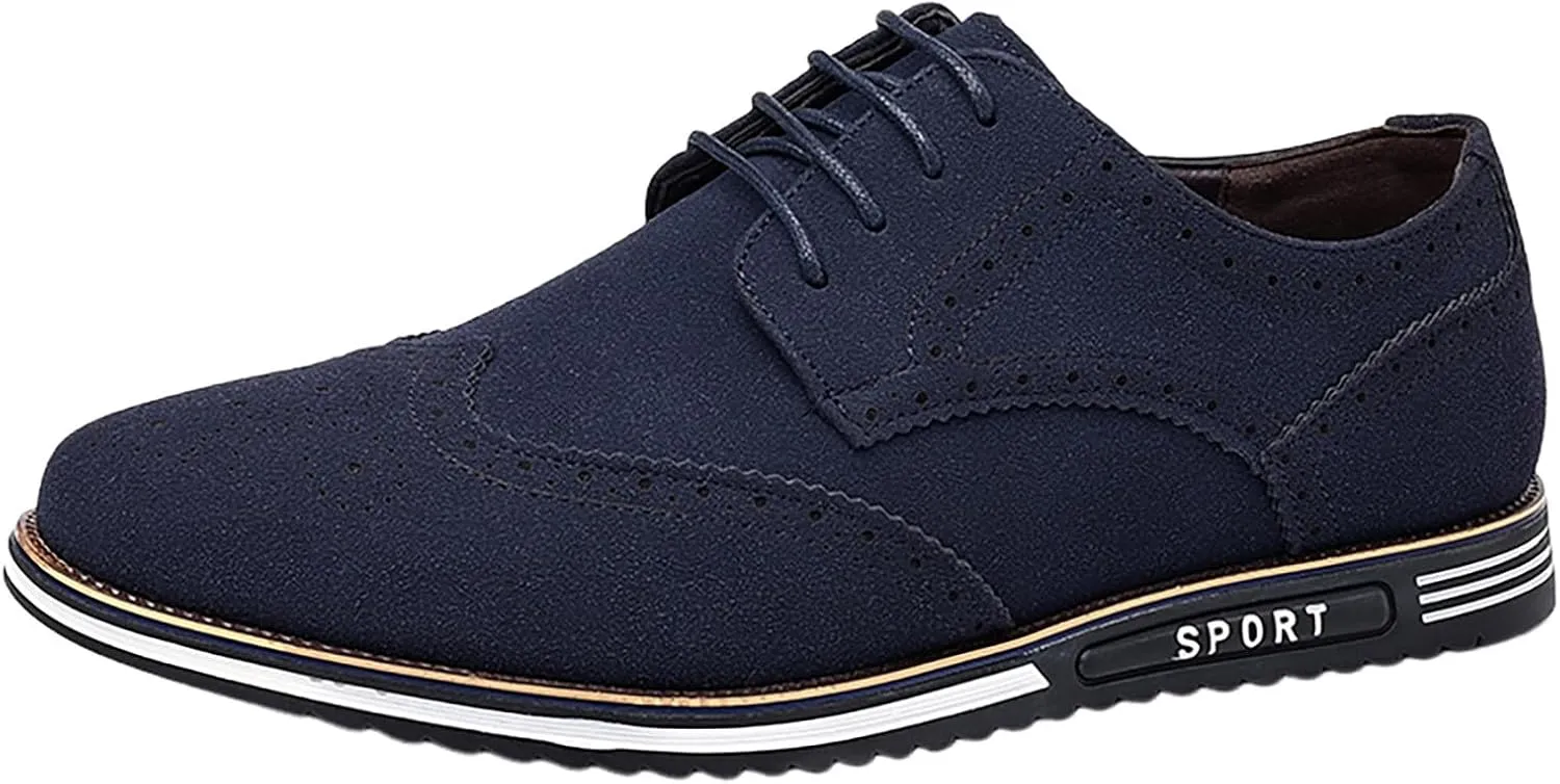 Mens Retro Wingtip Oxfords Shoes Comfortable Non Slip Flat Oxfordss Lace up Suede Leather Business Formal Shoes Casual Dress Shoe Men Durbale Office Work Shoe Black Fashion Derby