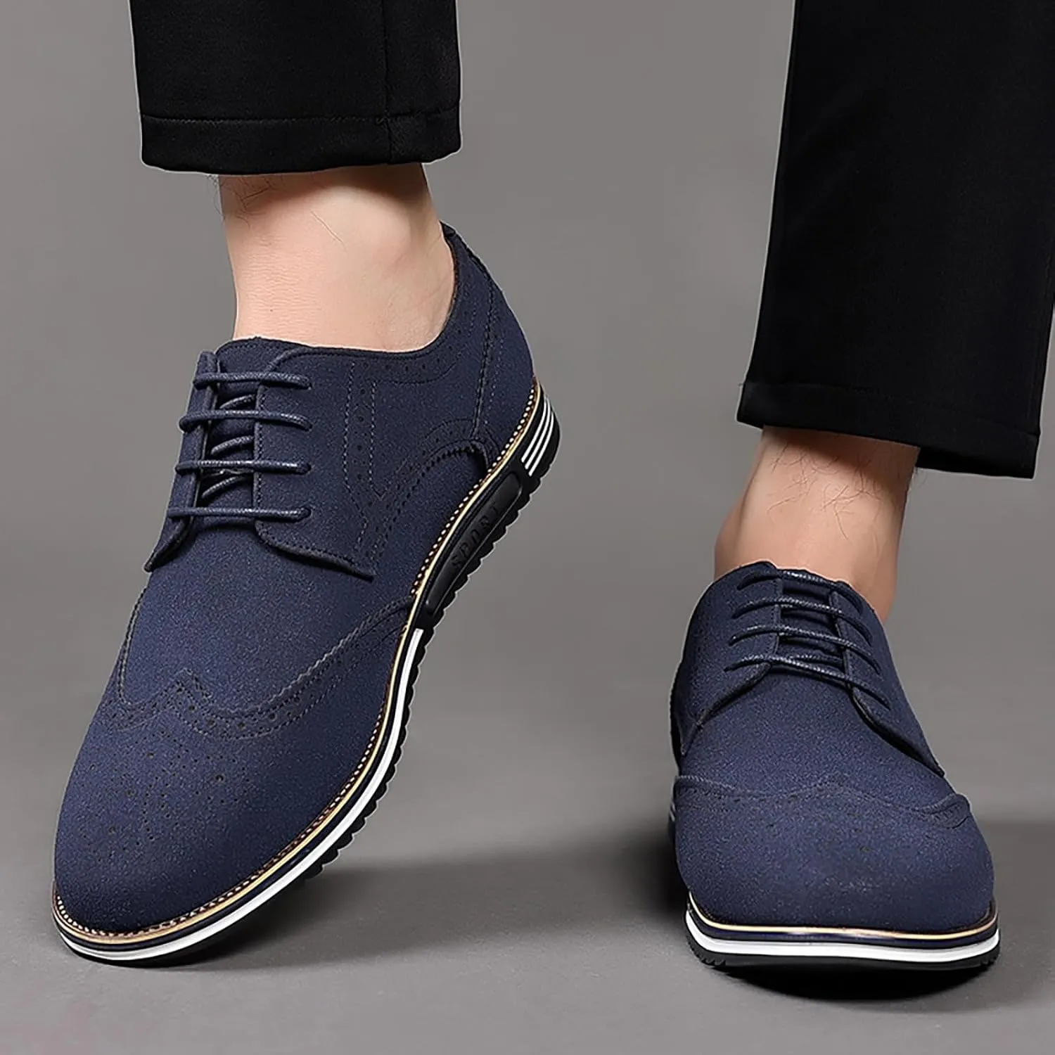 Mens Retro Wingtip Oxfords Shoes Comfortable Non Slip Flat Oxfordss Lace up Suede Leather Business Formal Shoes Casual Dress Shoe Men Durbale Office Work Shoe Black Fashion Derby