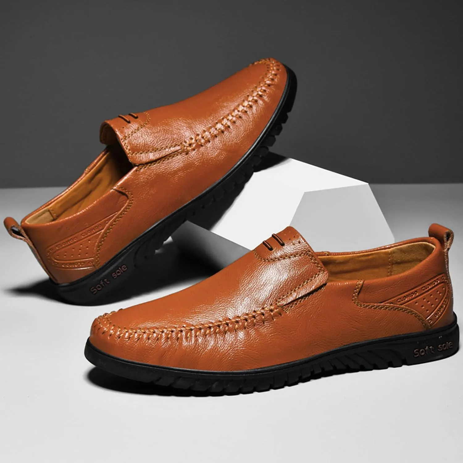 Mens Slip on Shoes Black Comfort Orthopedic Dress Shoe 2025 Fashion Brogue Footwear Casual Loafers Formal Sneakers
