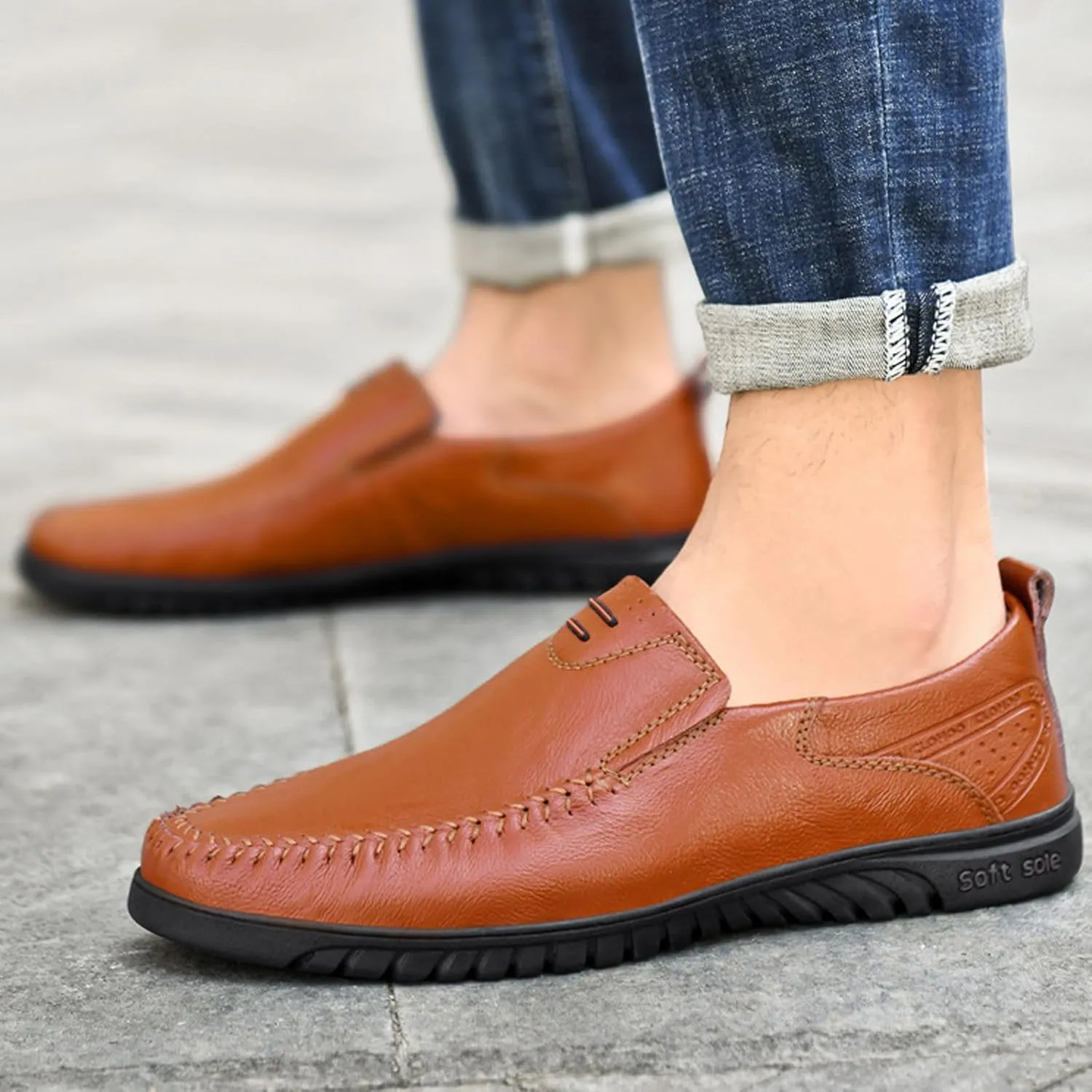 Mens Slip on Shoes Black Comfort Orthopedic Dress Shoe 2025 Fashion Brogue Footwear Casual Loafers Formal Sneakers