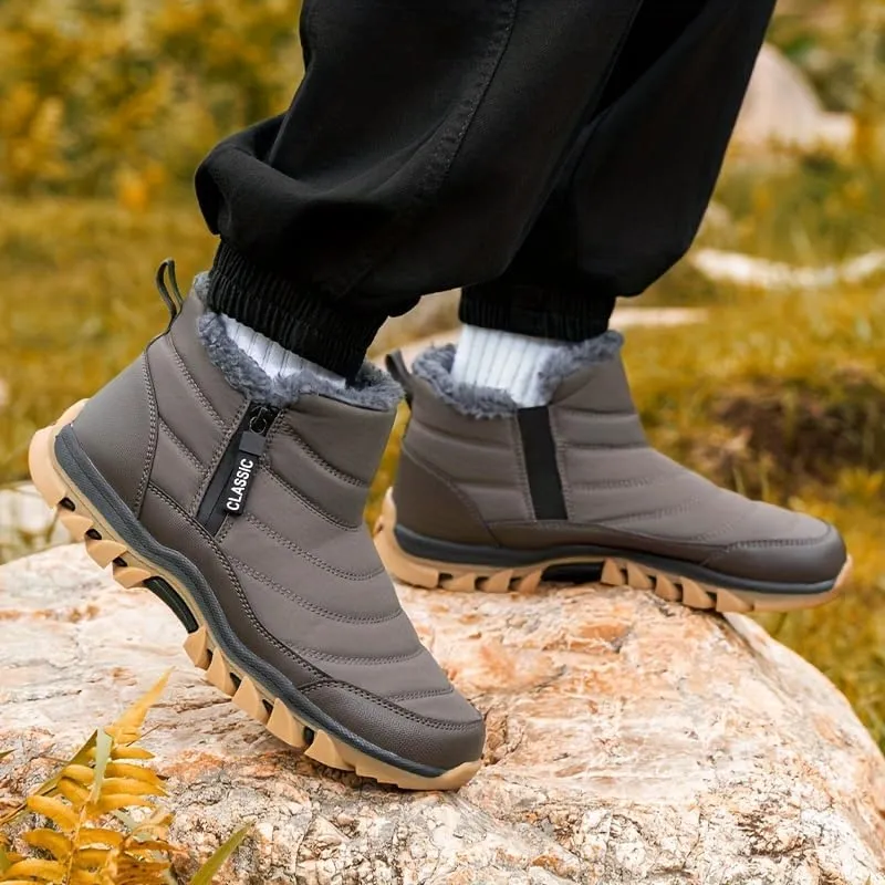 Men's Slip On Snow Boots with Warm Plush Lining, Comfy Non Slip Durable Thermal Side Zipper Design Shoes, Men's Winter Footwear