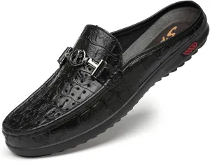Men's Slippers Slip-On Loafers Leather Formal Wear Casual Open Back Sandals