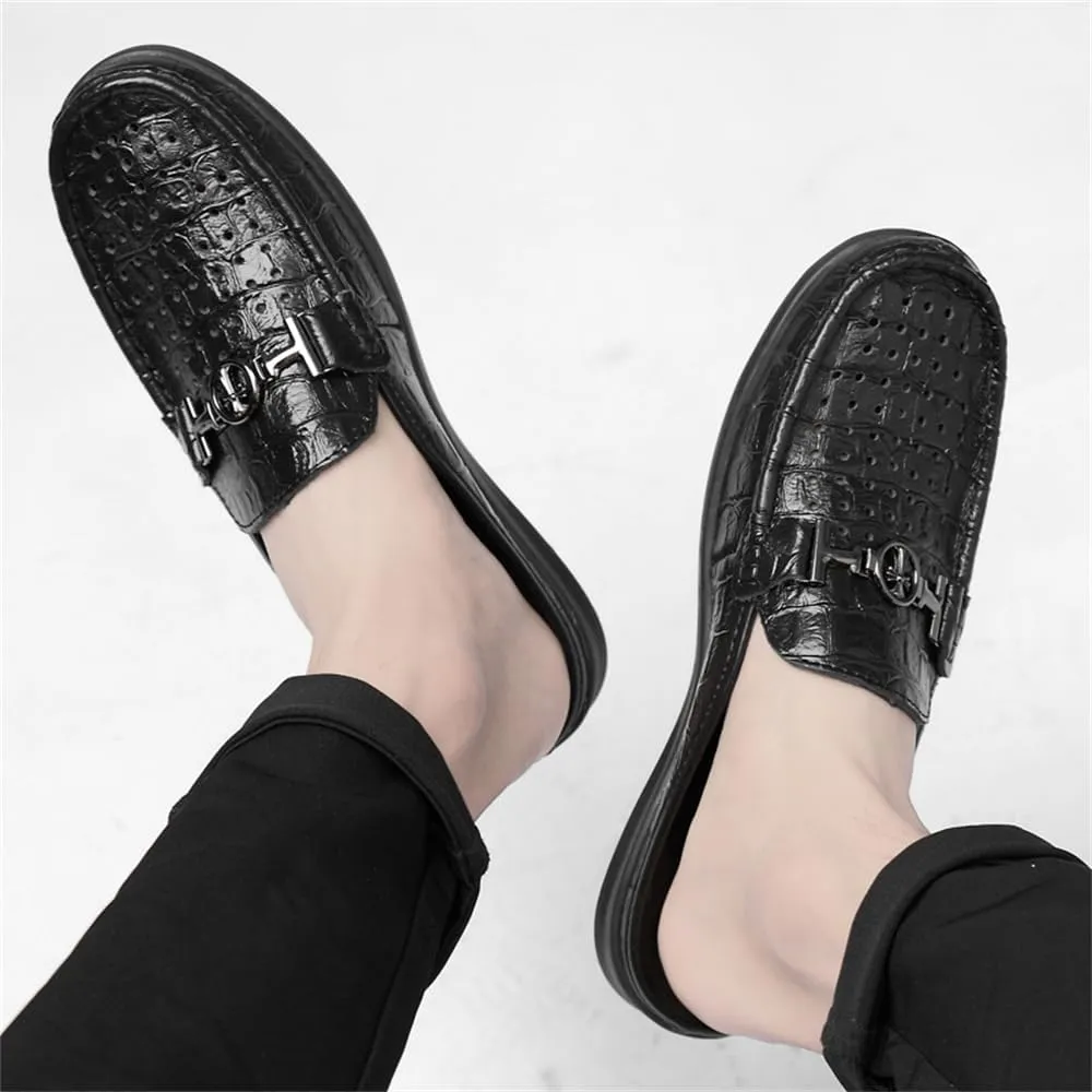 Men's Slippers Slip-On Loafers Leather Formal Wear Casual Open Back Sandals