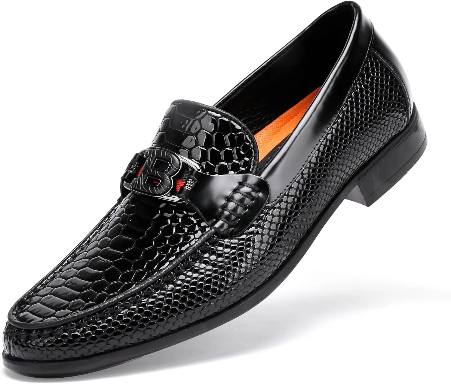 Men's Snake Skin Pattern Dress Shoes Classic Leather Slip on Loafers for Men