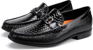 Men's Snake Skin Pattern Dress Shoes Classic Leather Slip on Loafers for Men