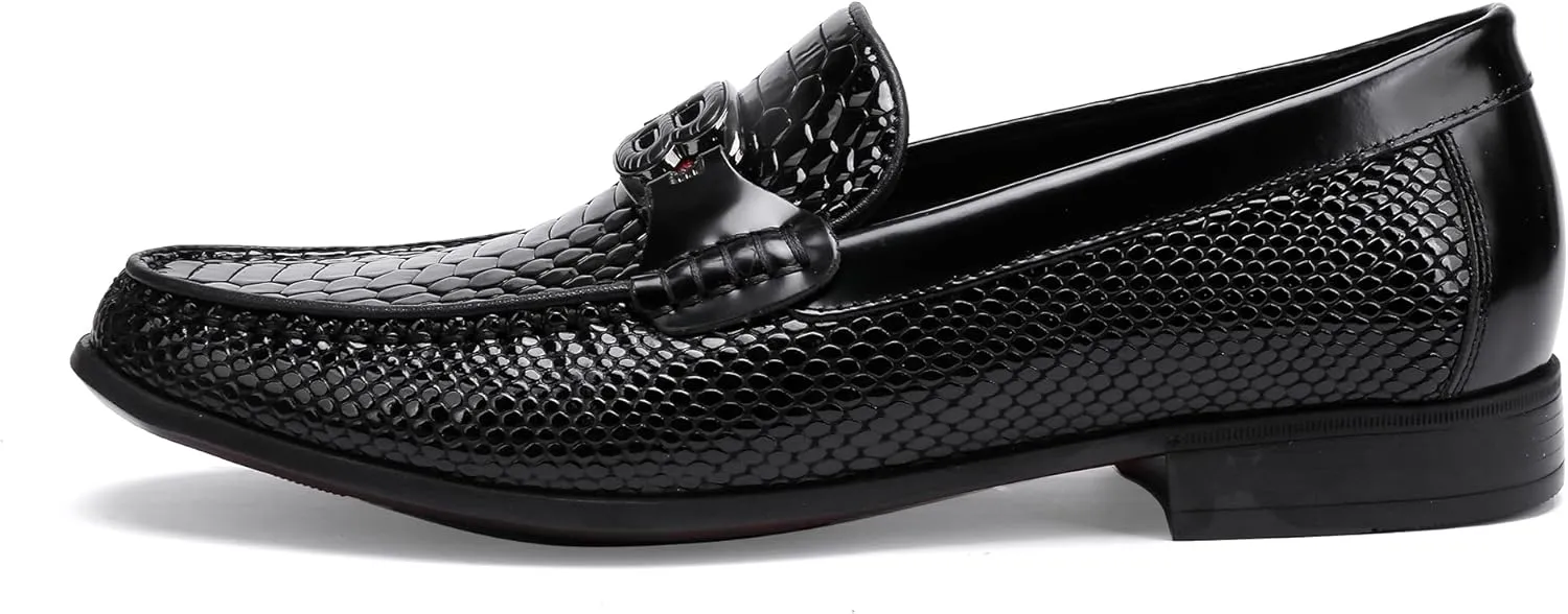 Men's Snake Skin Pattern Dress Shoes Classic Leather Slip on Loafers for Men