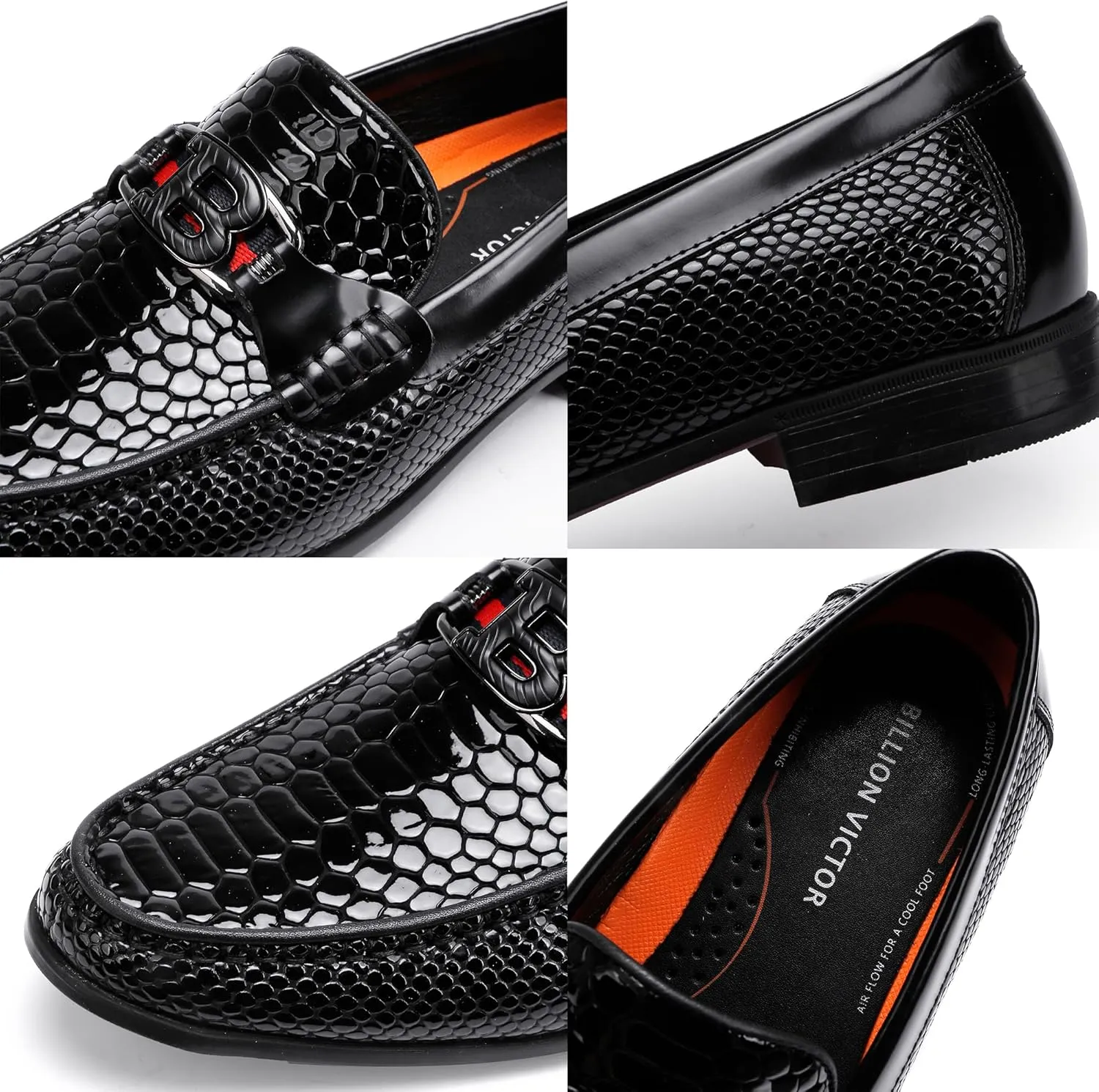 Men's Snake Skin Pattern Dress Shoes Classic Leather Slip on Loafers for Men