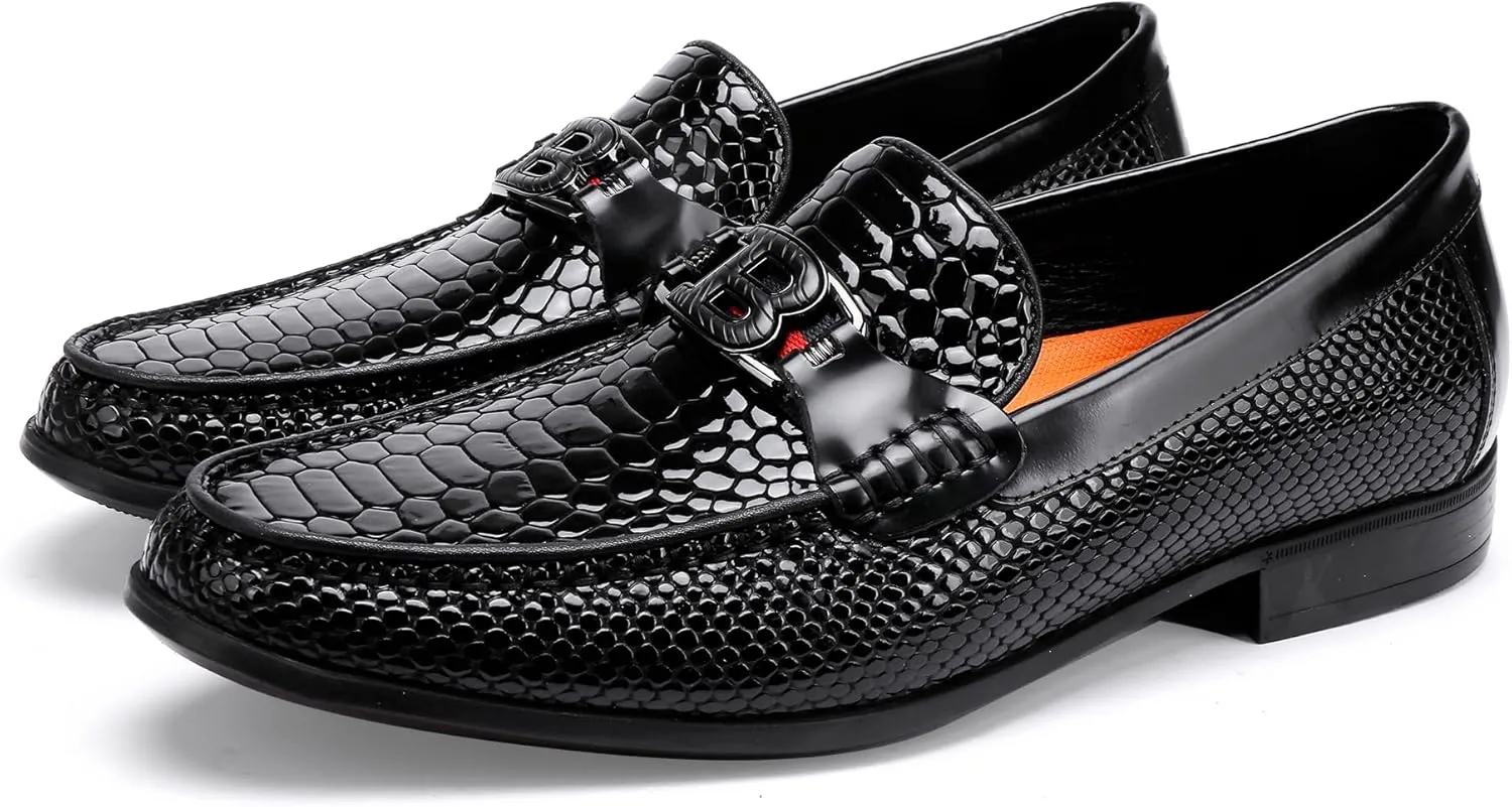 Men's Snake Skin Pattern Dress Shoes Classic Leather Slip on Loafers for Men