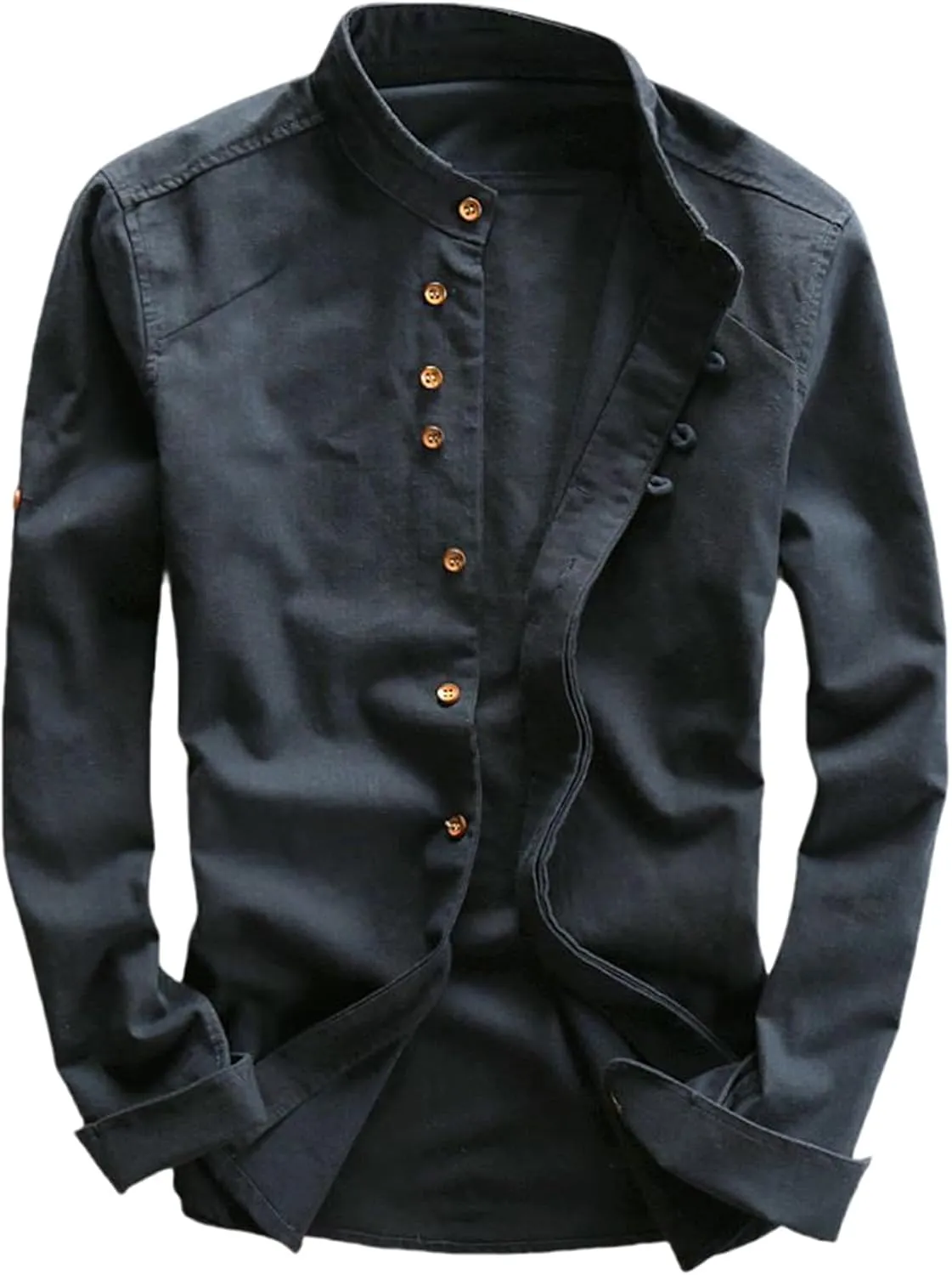 Men's Spring Casual Linen Shirt Retro Chinese Style Thin Mandarin Collar Slim Fit Cotton Linen Top