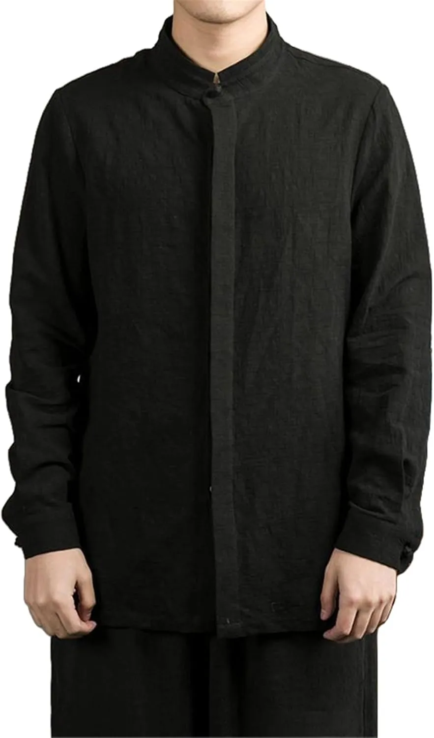 Men's Spring Summer Chinese Style Solid Color Mandarin Collar Long Sleeve Shirt