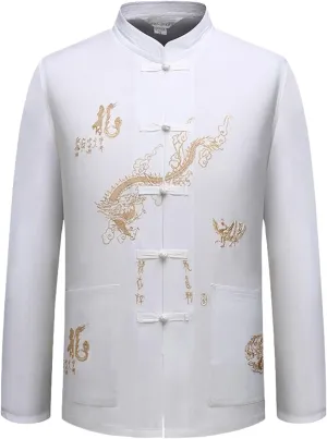 Men's Tang Suit Hanfu Spring Summer Long Sleeve Shirt Tai Chi Practice