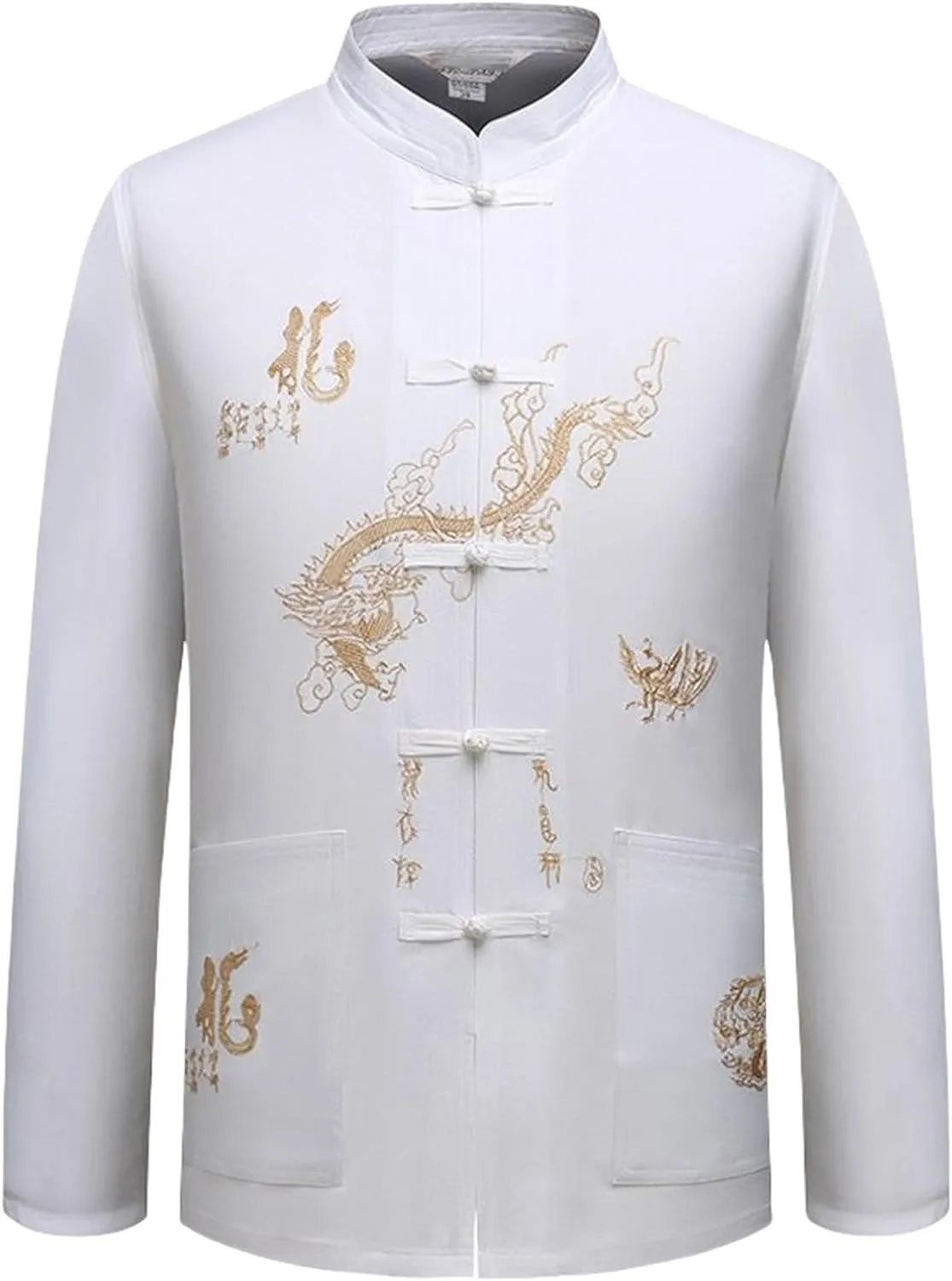 Men's Tang Suit Hanfu Spring Summer Long Sleeve Shirt Tai Chi Practice