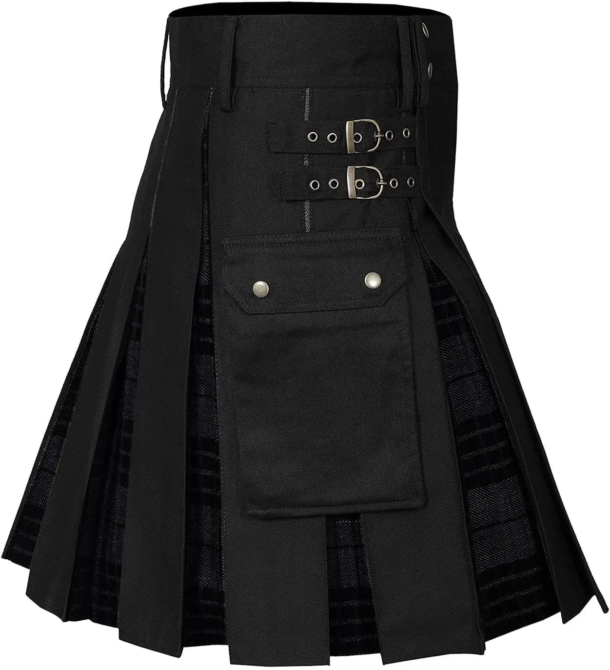 Mens Tartan Utility Kilts 2024 Color Pocket Pleated Skirt Highland Tartan Utility Kilt Tartan Kilt for Men Black