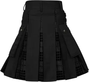 Mens Tartan Utility Kilts 2024 Color Pocket Pleated Skirt Highland Tartan Utility Kilt Tartan Kilt for Men Black