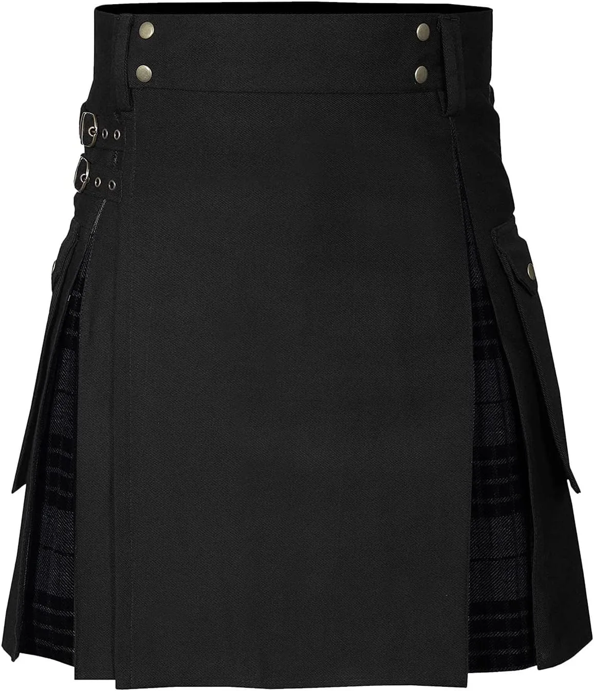 Mens Tartan Utility Kilts 2024 Color Pocket Pleated Skirt Highland Tartan Utility Kilt Tartan Kilt for Men Black